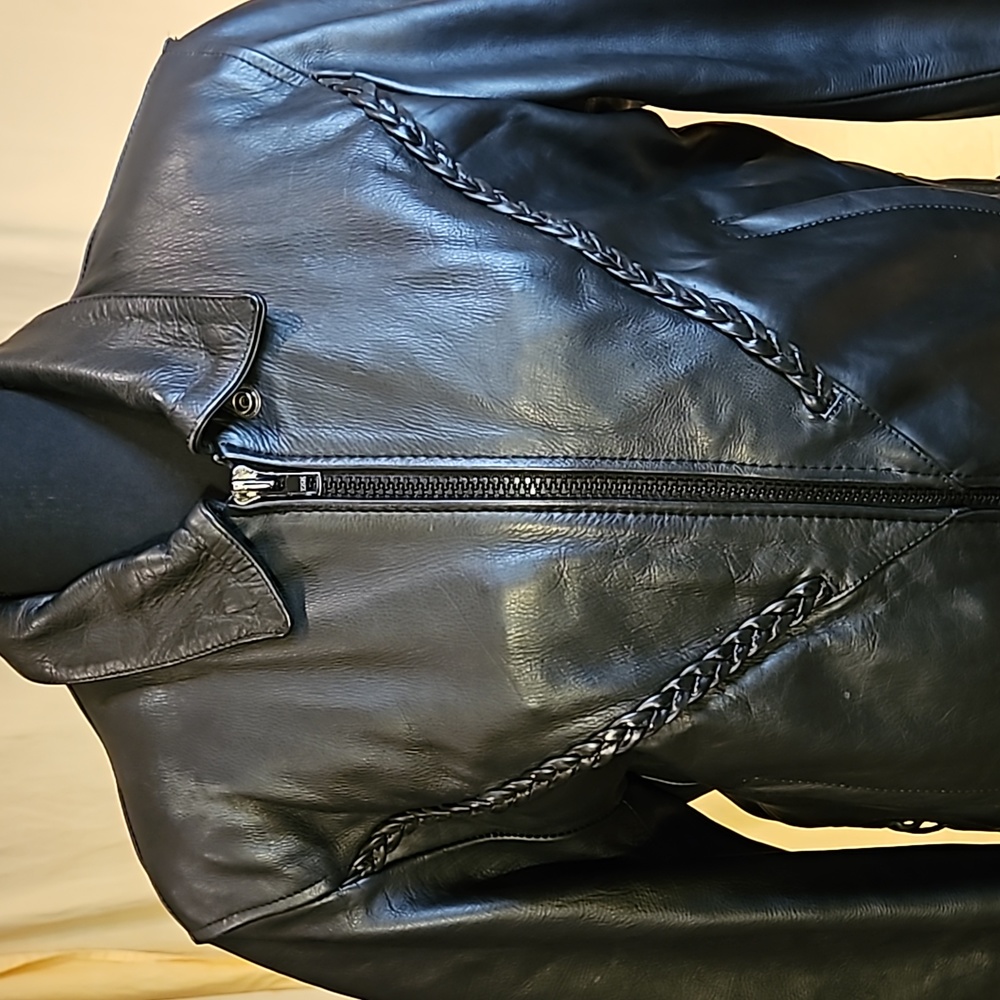 Vtg UNIK Leather Apparels Braided Motorcycle Riding Jacket Medium Pristine Cond - Picture 3 of 14